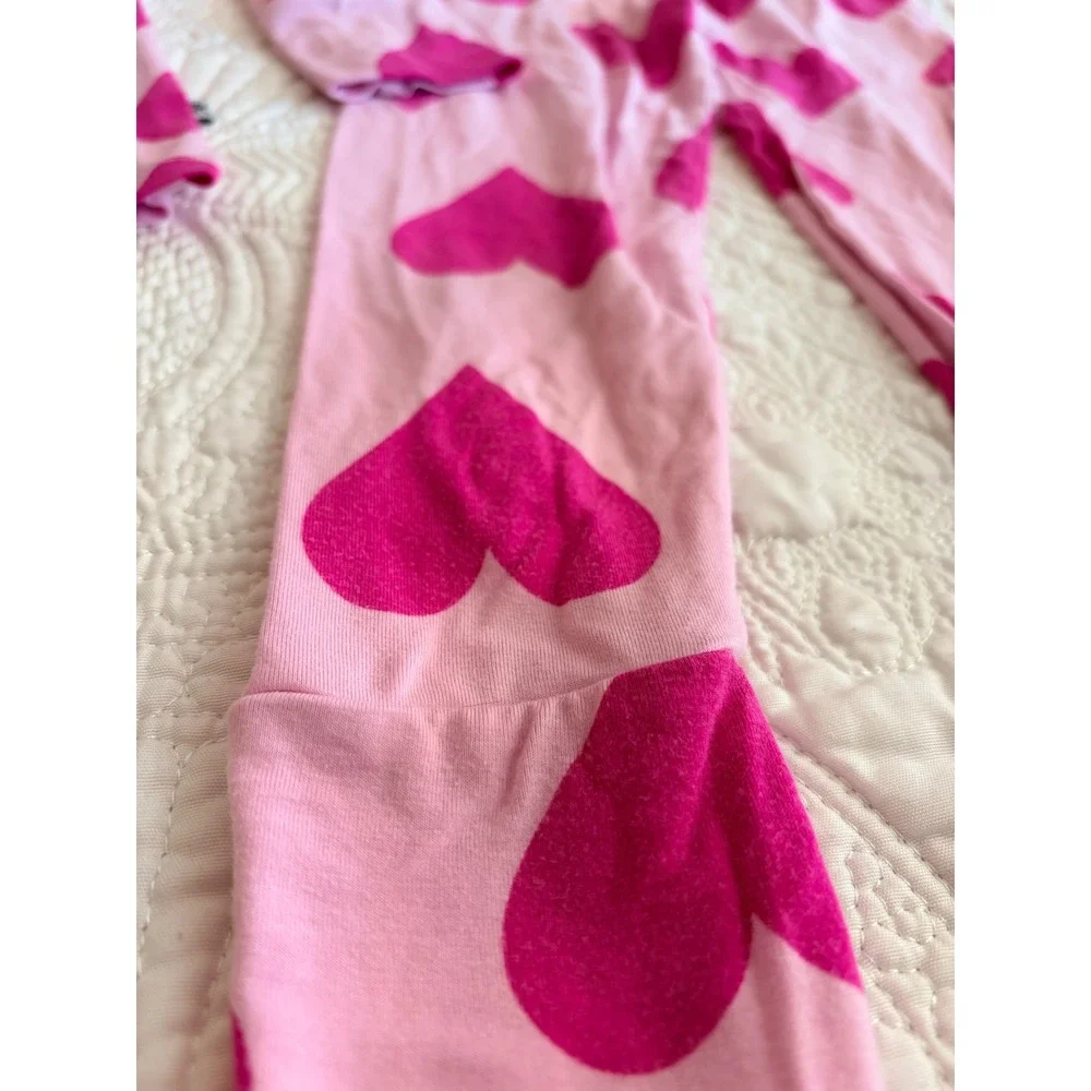 Bums & Roses Bamboo Pajama Set Pink Hearts Long Sleeve Pants 4T
